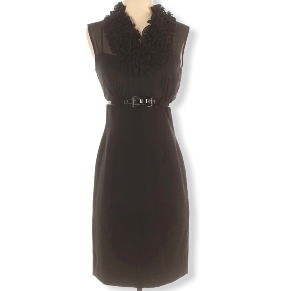 Clavin Klein Black Sleeveless Ruffle Top Cocktail Dress